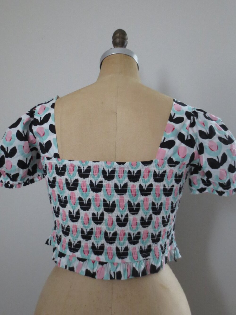 Smak Parlour Coquette Black & Pink Tulip Print Cotton Crop Top - Picture 4 of 7